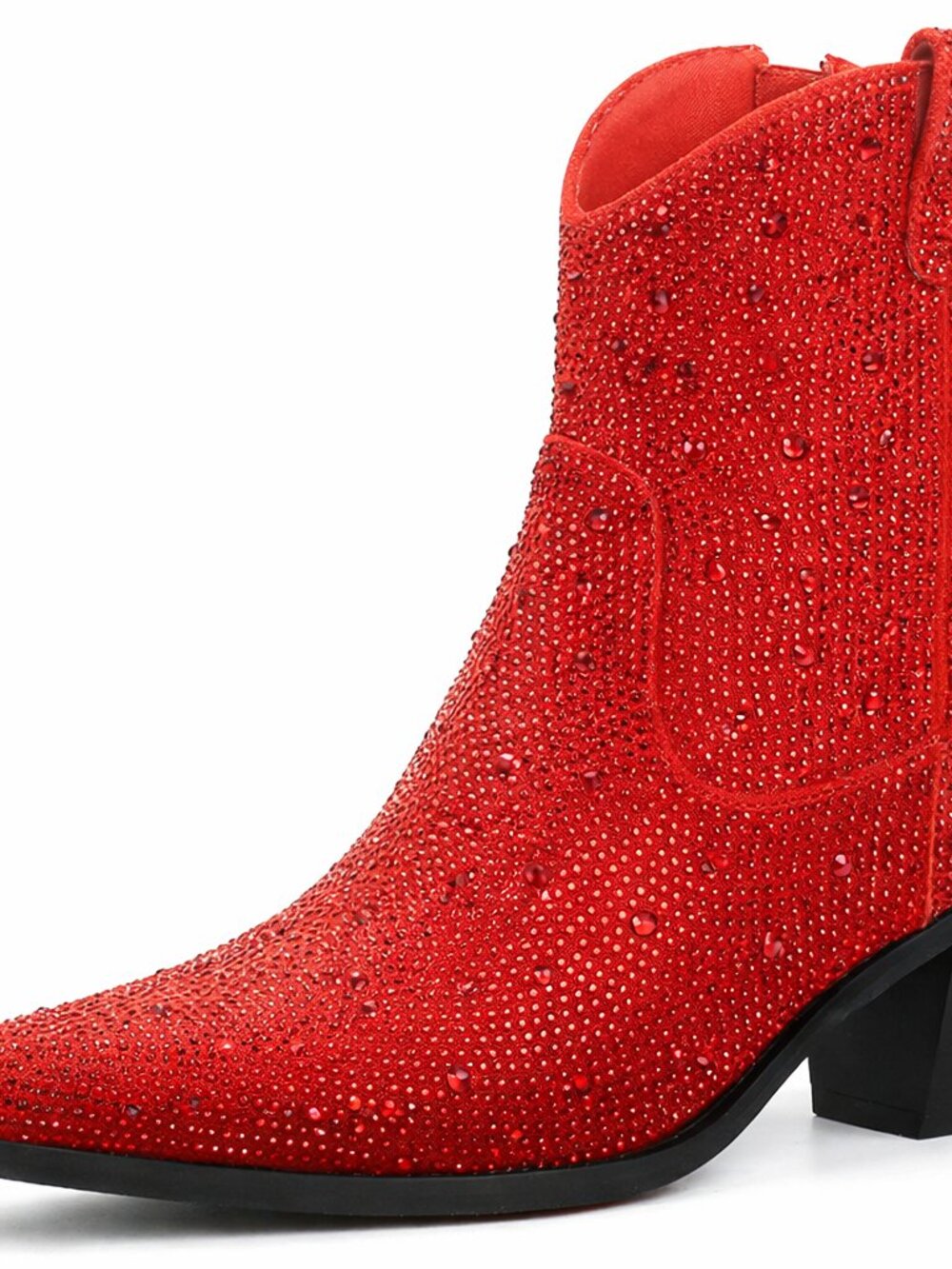 Women's Red-ankle faux leather Pointed Toe Heel Cowgirl Boots with Pull On Tabs